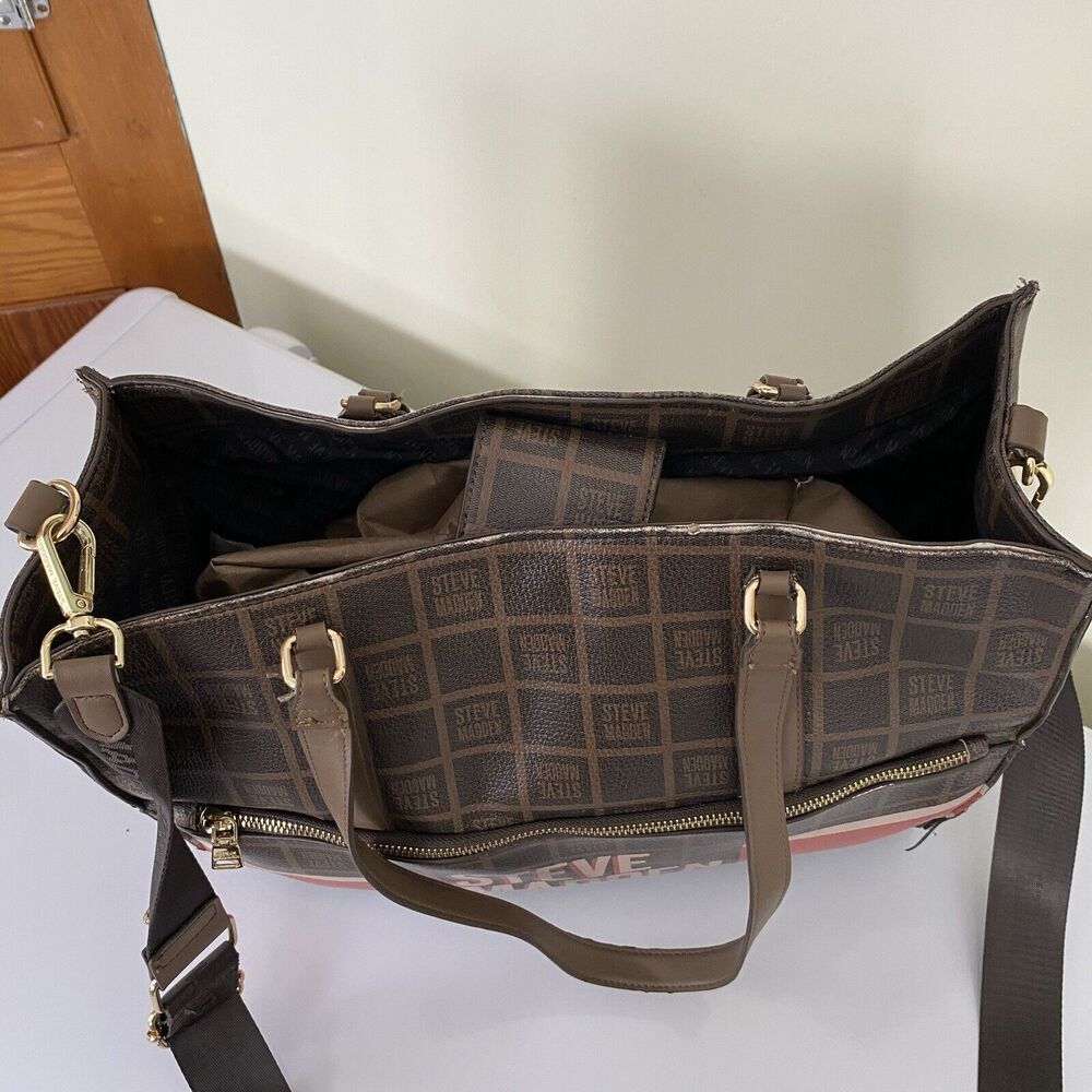 Steve Madden Blivia Logo Tote Bag Brown Large 14X12X6 - Picture 4 of 14